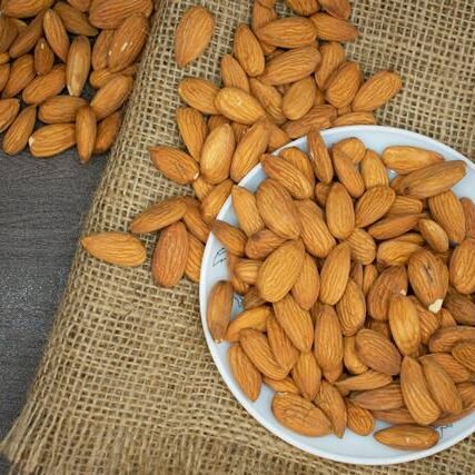 "Close-up of raw almonds, a natural source of calcium and healthy fats"